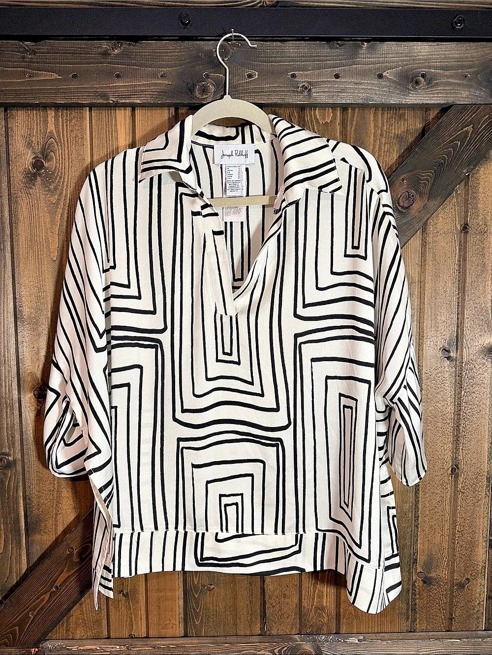 Joseph Ribkoff Geometric Print Tunic Blouse White & Black Size 10